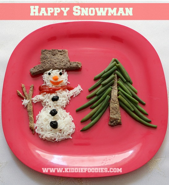 Snowman - beef, rice and green beans - meal for kids - Kiddie Foodies